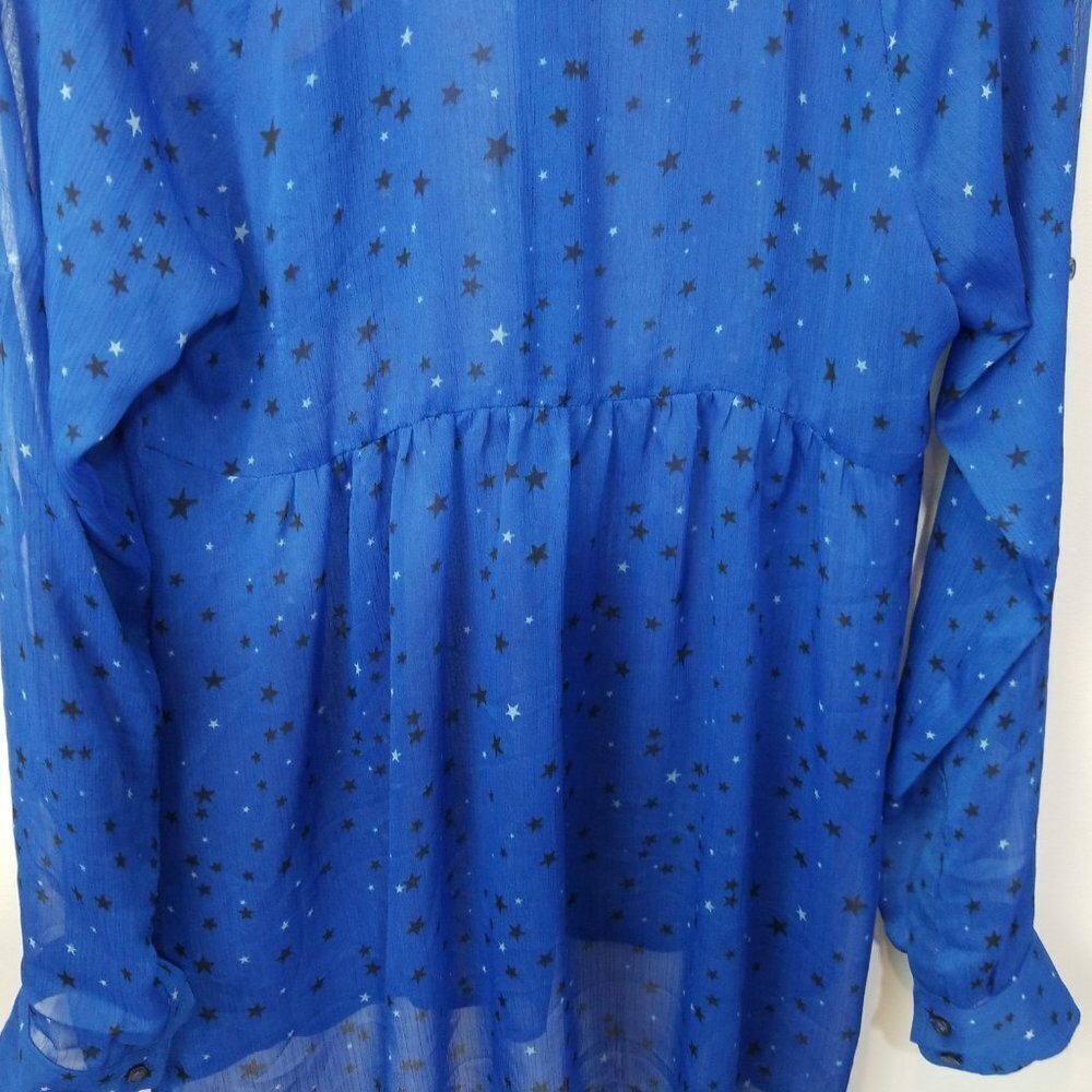 Express Blue Sheer Button Downblouse With Black S… - image 7
